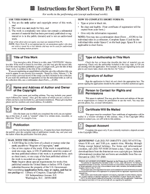 Short Form PA for Performing Arts Copyright