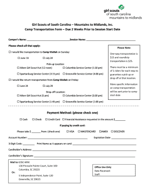 Girl Scouts Camp Transportation Form