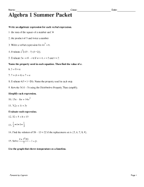 Algebra 1 Summer Packet