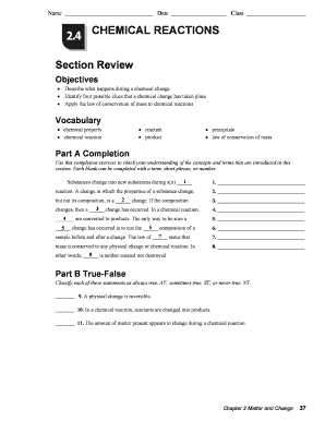 Chemical Reactions Worksheet