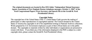 Independent Mutual Insurance Agents Association of New England Boston telephone message October 1 1965 - fordlibrarymuseum