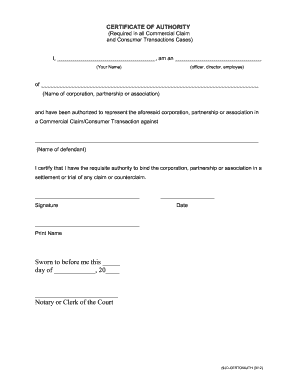 Certificate of Authority