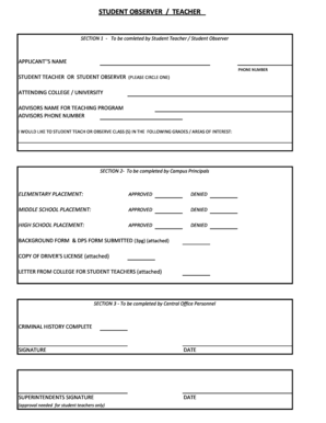 Student Teacher Observer Application Form
