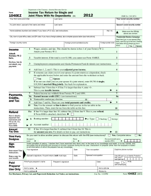 Department of the TreasuryInternal Revenue Service Income Tax Return for Single and Joint Filers With No Dependents (99) Form 1040EZ 2012 OMB No