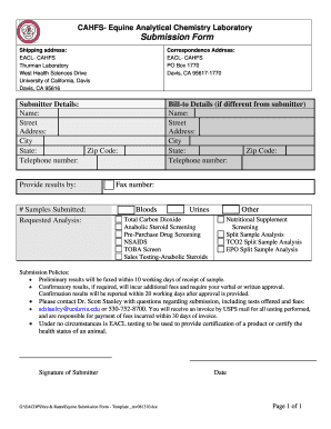 Equine Analytical Chemistry Lab Submission Form