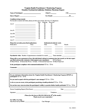 Virginia Psychiatrist Monthly Report Form