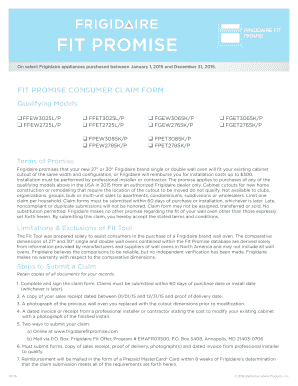 Frigidaire Fit Promise Claim Form