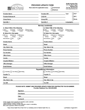 Health Insurance Provider Update Form