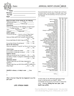 Annual Men's Health Exam Form