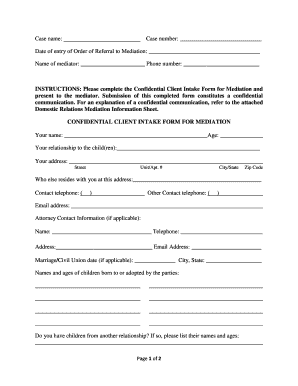 Confidential Client Intake Form for Mediation