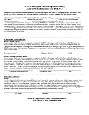 USA Swimming Liability Medical Release Form