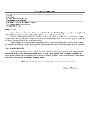 Hyundai Test Drive Waiver Form