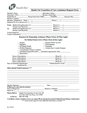 Health Net Transition of Care Assistance Request Form