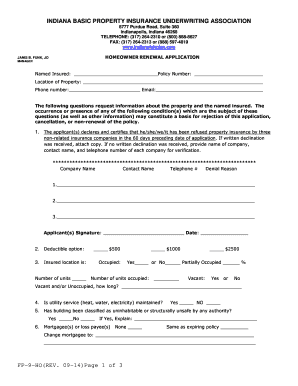 Indiana Homeowner Renewal Application