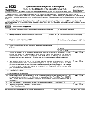 Form 1023 Application for Recognition of Exemption