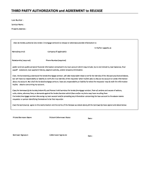 Third Party Authorization and Agreement to Release