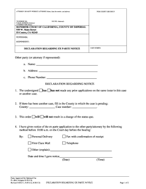 California Ex Parte Notice Declaration