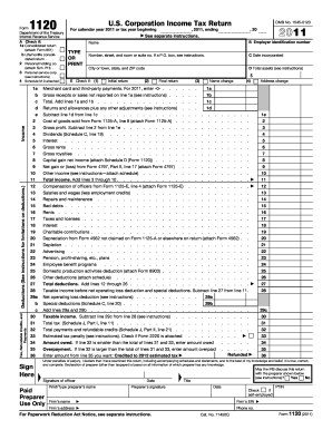 US Corporation Income Tax Return Form 1120