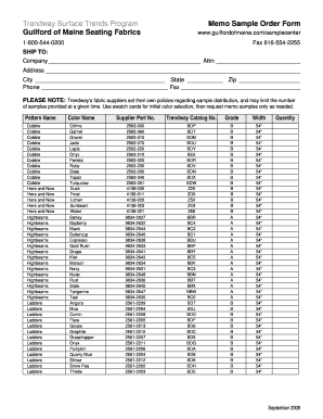 Trendway Surface Trends Program Memo Sample Order Form