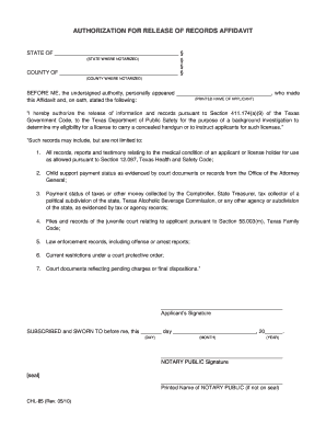 Authorization for Release of Records Affidavit