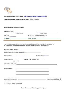 IELTS Credit Card Authorization Form