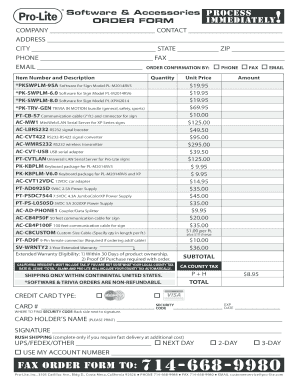 Software & Accessories Order Form