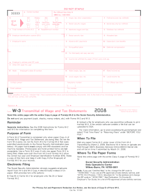 Form W-3 Transmittal of Wage and Tax Statements