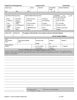 Child Progress Note Form