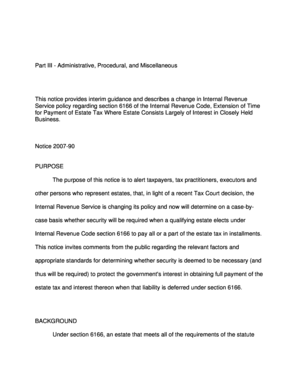 IRS Notice 2007-90 on Estate Tax Payment Extensions