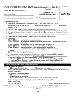 Wisconsin Informal Administration Application