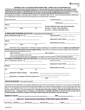 Dependent Age 19 to 26 Enrollment/Change Form
