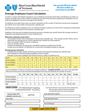 Medical Loss Ratio Employee Count Form