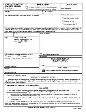 Tennessee Civil Subpoena
