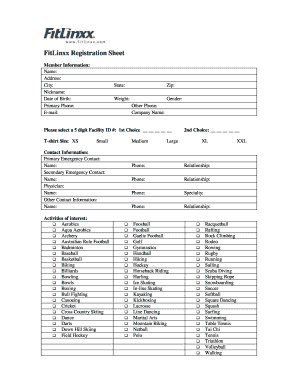FitLinxx Member Registration Form