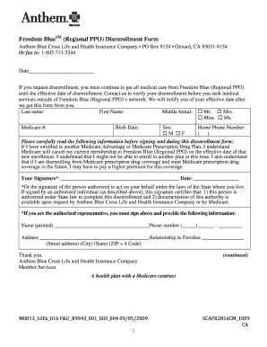 Freedom BlueSM Disenrollment Form