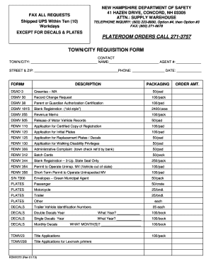 New Hampshire Town/City Requisition Form