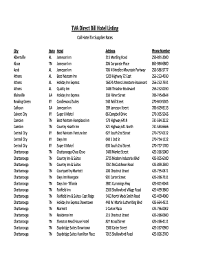 TVA Direct Bill Hotel Listing