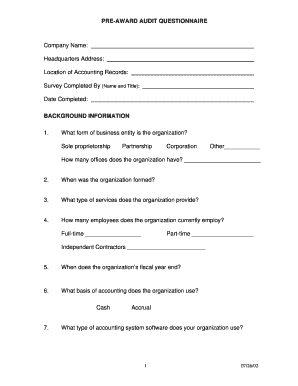 Pre-Award Audit Questionnaire