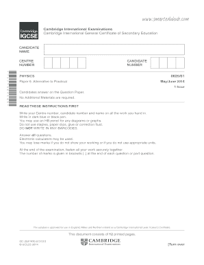 Cambridge IGCSE Physics Paper 6 Alternative to Practical
