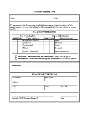 Medical Clearance Form for Special Education
