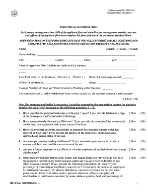 SBA Form 1010-IND Individual Information