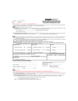 ALLETE Direct Stock Purchase and Dividend Reinvestment Plan Account Authorization Form
