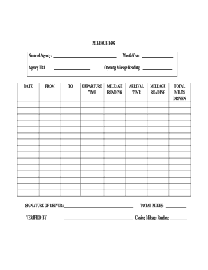 Mileage log example - MILEAGE LOG Name of Agency: Month/Year: Agency ID # - nyc