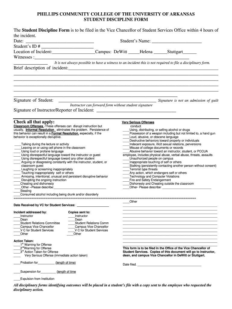 student discipline form template Preview on Page 1