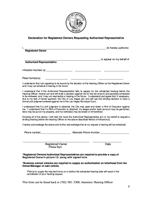 Las Vegas Authorized Representative Declaration