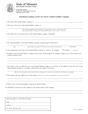 Missouri Series LLC Attachment Form