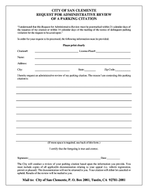 Request for Administrative Review of Parking Citation