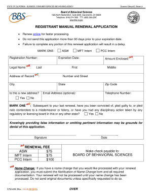 California ASW MFT PCC Intern Renewal Application