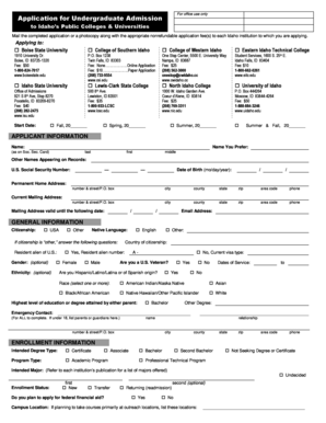 Idaho Undergraduate Admission Application
