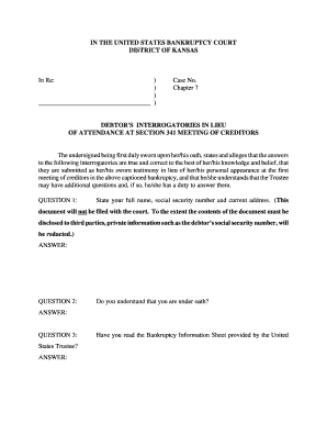 Debtor's Interrogatories for Chapter 7 Bankruptcy